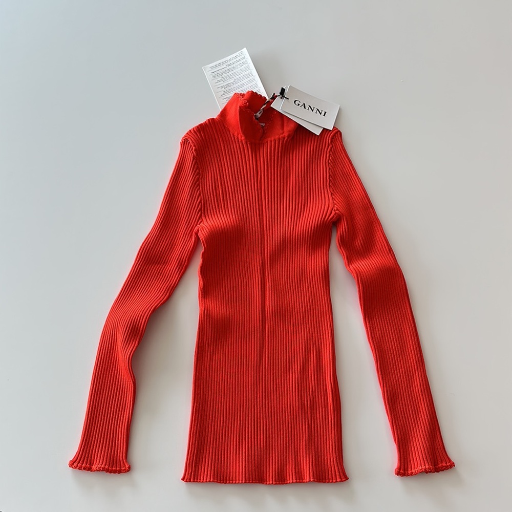 Ganni orange ribbed  long sleeve with tag